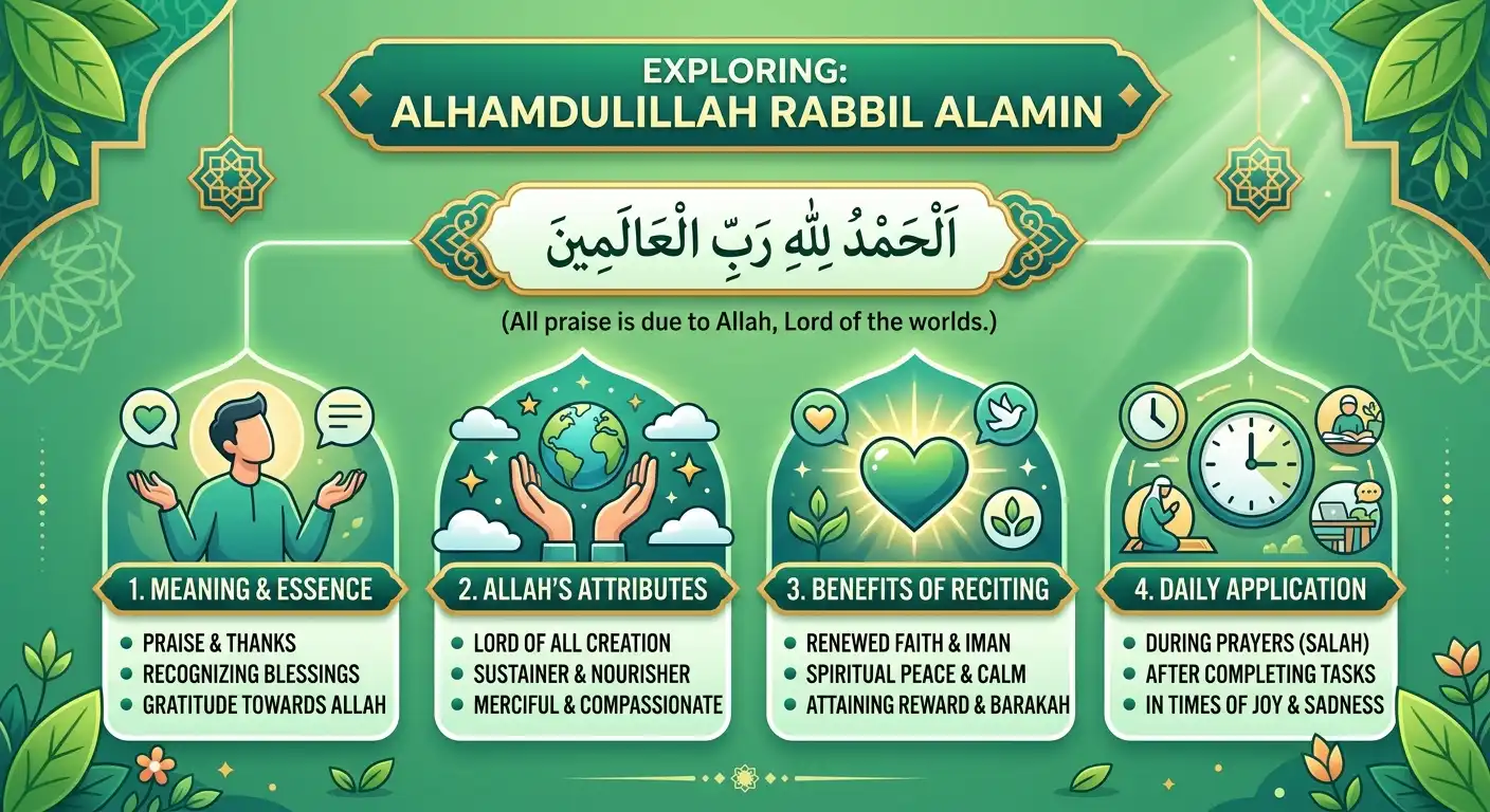 Alhamdulillah Rabbil Alamin Arabic text and Islamic meaning