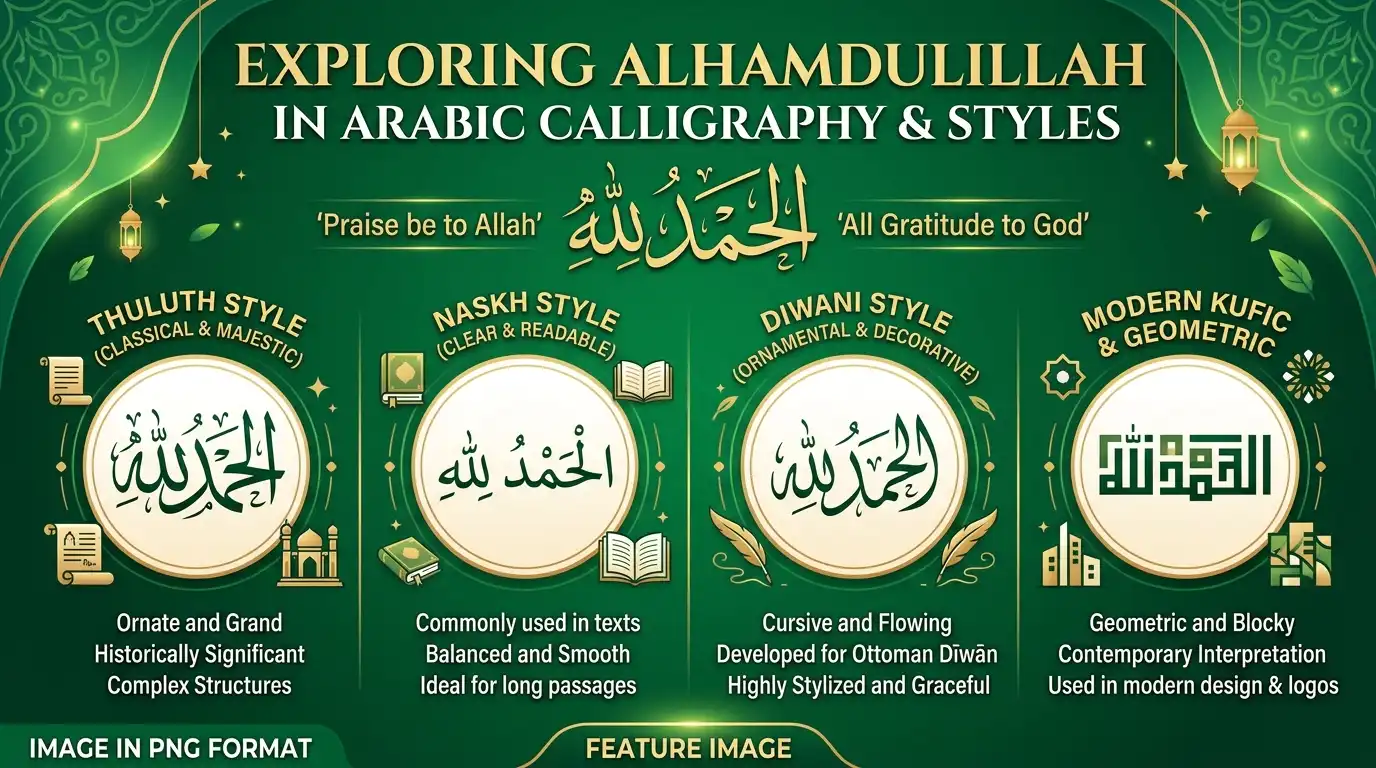 Alhamdulillah in Arabic Font and Calligraphy
